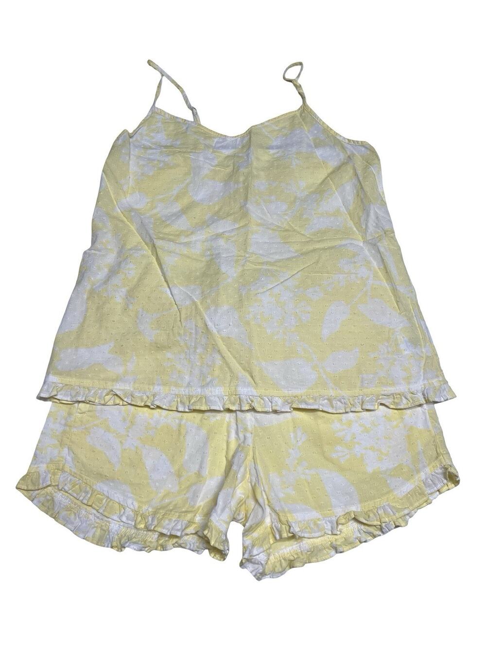 Haven Well Within Pajama Lounge 2 PC Short Set Size XS Yellow White Botanical